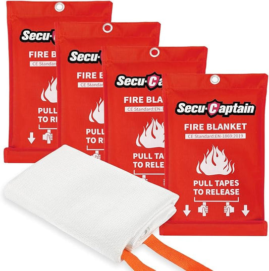 SecuCaptain Emergency Fire Blanket for Home and Kitchen - 4 Pack 40"x40" Flame Suppression Fiberglass Fire Blankets for House Camping Car Office Warehouse Survival Safety