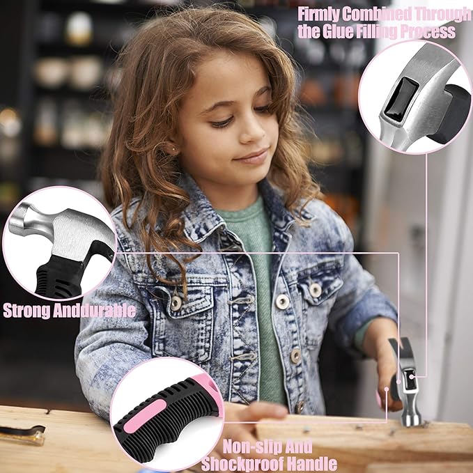 KURUI 700PCs Small Nails for Hanging Pictures & 8oz Small Hammer for Women, Pink Tool for Hanging Canvas Wall Art/Tapestry/Frame, Hardware Nails Assortment Kit for Living Room/Bedroom/Outdoor Decor