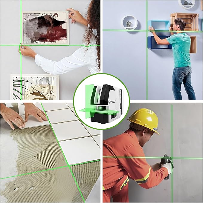 Self Leveling Laser Level, 98Ft Green Cross Line Lazer Leveler Tool for Picture Hanging Construction Floor Tile Wall, Rotary Nivel Laser with Magnetic Base Rechargeable Battery Carrying Case