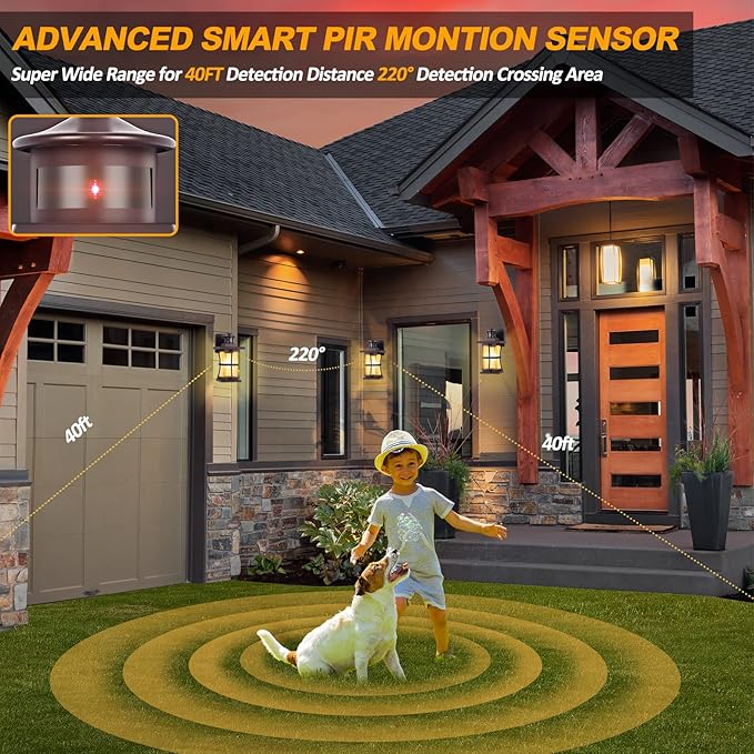 2 Packs Motion Sensor Outdoor Lights - Dusk to Dawn Outdoor Lighting, Oil Rubbed Bronze Porch Lights Outdoor Wall Sconce, Waterproof Exterior Light Fixtures for House, Garage, Entryway Anti-Rust, E26