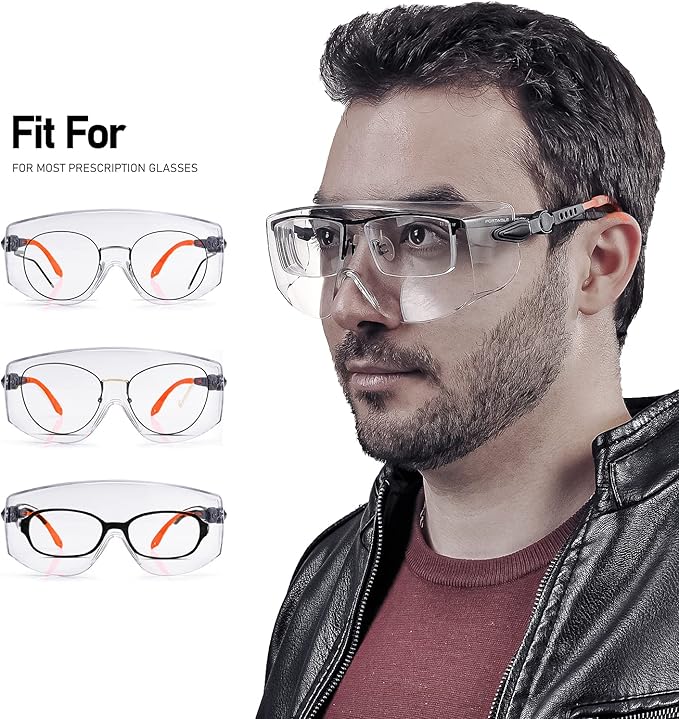 SAFEYEAR Safety Glasses Over Eyeglasses Fit Over Eyewear,ANSI Z87 Certified,Clear Anti-Scratch Fog Proof Goggles