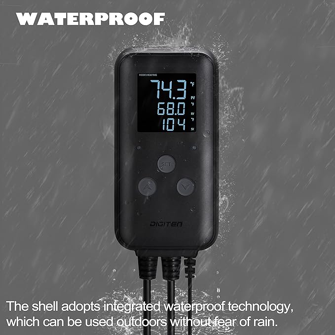Greenhouse Temperature Controller Digital Waterproof Thermostat for Home Brewing, Fermentation, Breeding, Incubation, Terrarium, Heating & Cooling, 110V 10A 1100W