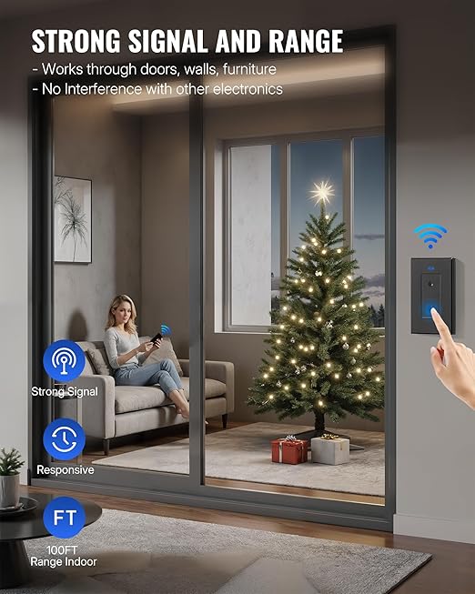 Black Remote Control Outlet Plug, WILAWELS Wireless Light Switch, On Off Remote Switch Outlet for Lights, Lamps, Home Appliance, 100ft RF Range, FCC Listed (2 Controllers + 1 Outlet) H05RC2106