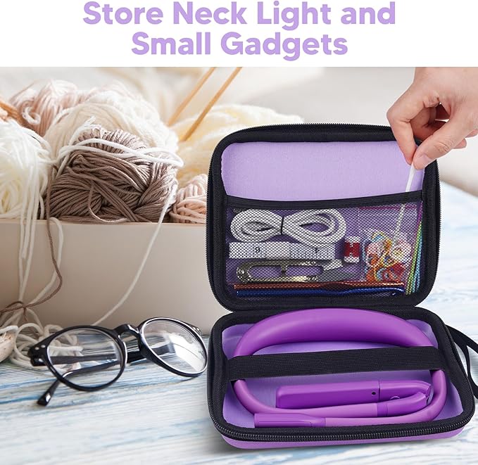 Voilet Neck Light with Storage Case, 10-80Hrs Eye-friendly Book Reading Lamp, Knitting Crochet Sewing Craft Light Rechargeable Adjustable, Christmas Birthday Gifts for Book Lovers Knitters Crafters