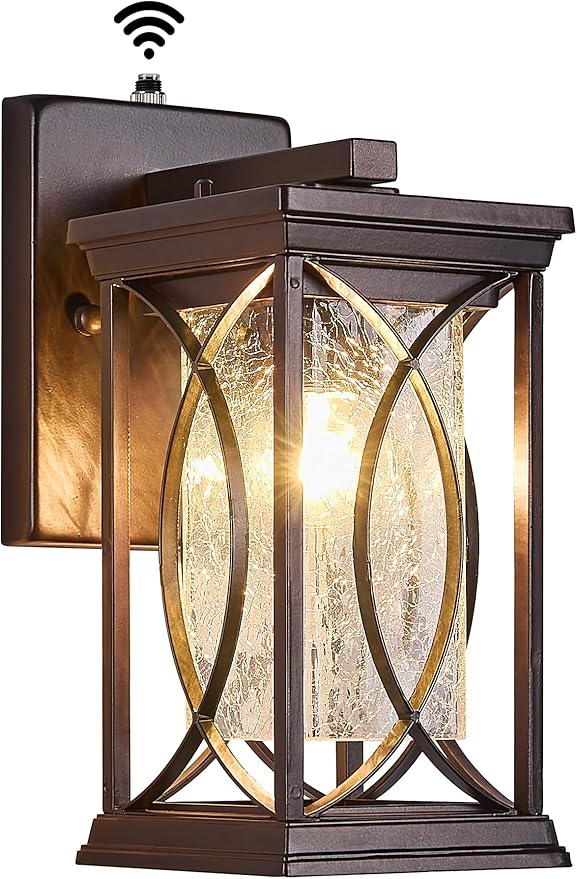 Oil Rubbed Bronze Porch Light Dusk to Dawn Outdoor Wall Lantern Small Modern Exterior Light Fixture Aluminum with Crack-Like Glass IP65 Waterproof Outdoor Sconce Outside Light for House, Front Door
