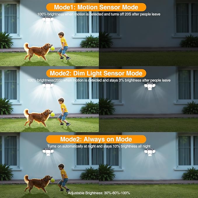 3000LM Solar Lights Outdoor, 4 Heads Solar Security Lights with Remote Control, 180 LEDs IP65 Waterproof Motion Sensor Lights 3 Modes Flood Lights for Wall, Porch, Yard, Outside, 4 Pack