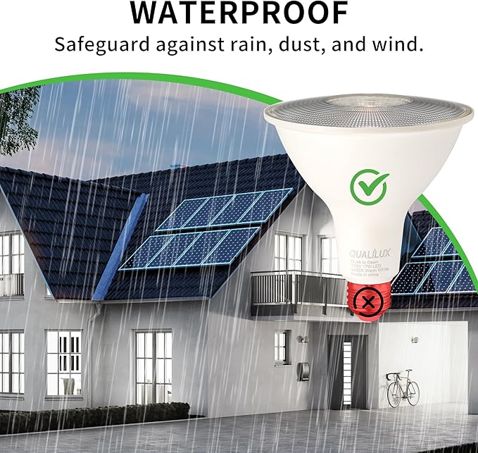 Dusk to Dawn PAR38 LED Light Bulbs, Daylight 5000K, 150W Equivalent, 1700LM, Auto On/Off Light Sensor Bulb, Non-Dimmable, E26, 17W 2 Pack, HQ-H033