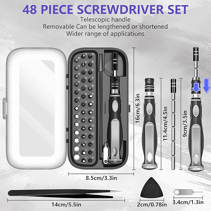 48 in 1 Magnetic Screwdriver Set, Precision Repair Tool Kit with 41 CRV Steel Bits (Phillips/Torx/Pentalobe) for iPhone, Laptop, PC, Game Console, Eyeglasses & Electronics - Portable Case Included