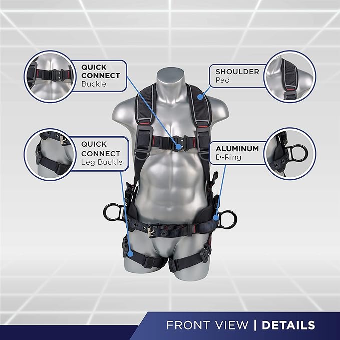 Palmer Safety Hammerhead 5pt Safety Harness Back Padded, QCB Chest, Tongue Buckel Legs Straps, Back & Side D-Rings