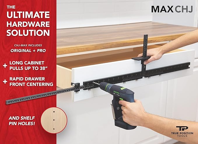 True Position Tools MAX Cabinet Hardware Jig - Install Long Pulls and Shelf Pin Holes - Made in USA - Hand Calibrated