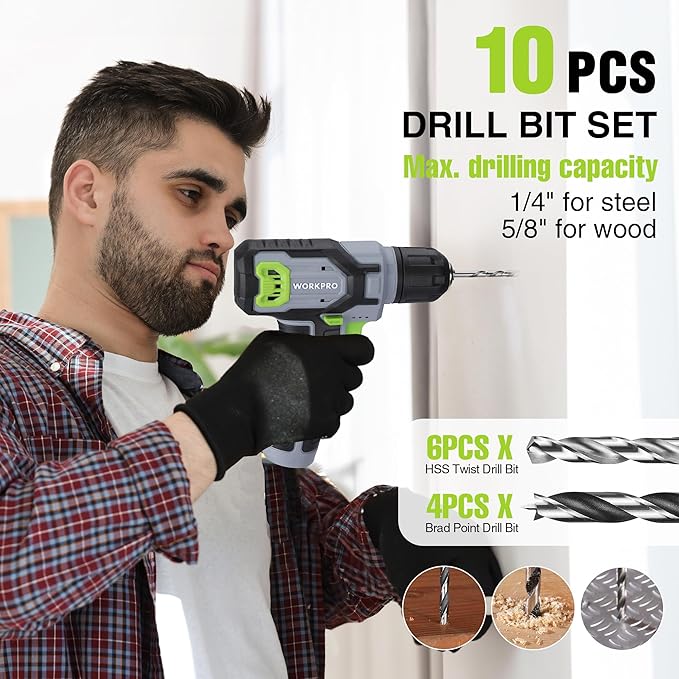 WORKPRO Power Drill Set with Stackable Tool Box, 8V Cordless Drill Driver and Bit Set, 2.0Ah Electric Cordless Screwdriver Kit with 3/8" Keyless Chuck, For Home Repair, DIY