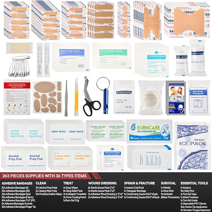 First-Aid-Kit-for-Car-Home-Travel-Camping-Businesses, Compact Waterproof Hard Case, Public Emergency Medical Kits - Perfect for Survival, Vehicle, Boat, Sports, Hiking, Office, Dorm (PUMIER)