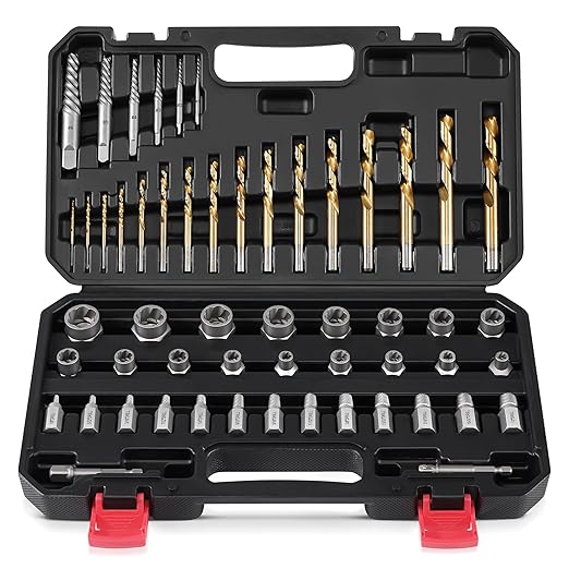 Kolvoii Screw Extractor Set & Bolt Extractor Kit, Left Hand Drill Bit Set, 54 Pcs Multi-Spline Bolt Remover Tools, for Removing Broken, Stripped Bolts, Screws, 35#CR-MO 6542/4341 HSS Steel Cobalt