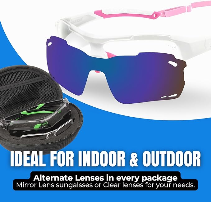 BLUE CUT Sports Safety Goggles Interchangeable Sun Lens Anti Fog UV Protection Indoor Outdoor Pickleball Cycling Basketball