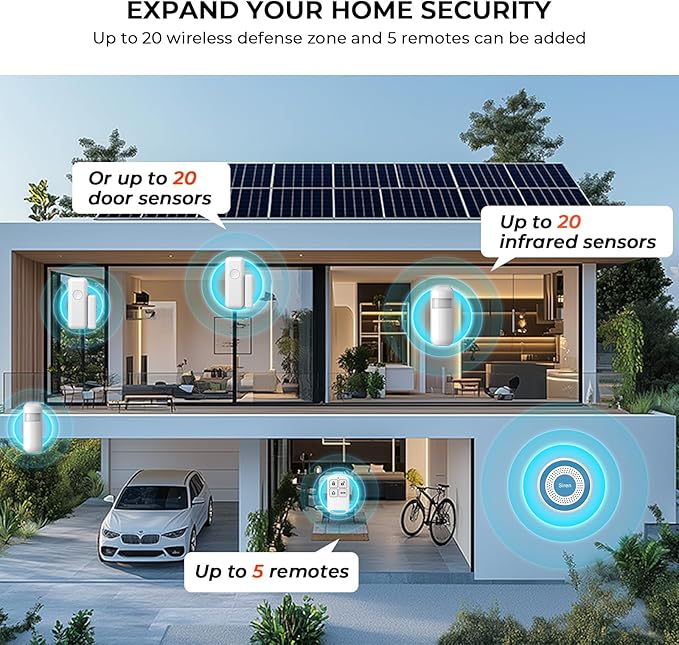 Wireless Alarm System,Smart Home Security System with Tuya App Alerts,5 Pieces Door Alarms Kits Siren Hub with Door/Motion Sensors,Remote,Easy Installation for Villa,Apartment,Home Kids Safety
