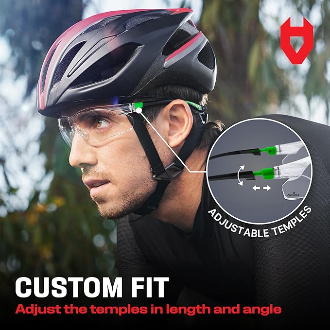 NoCry Clear Safety Glasses for Men and Women with Anti-Fog and Scratch Resistant Wrap Around Lenses, Adjustable Temples and Nose Pads — ANSI Z87 Certified Protective Eyewear with 100% UV Shielding