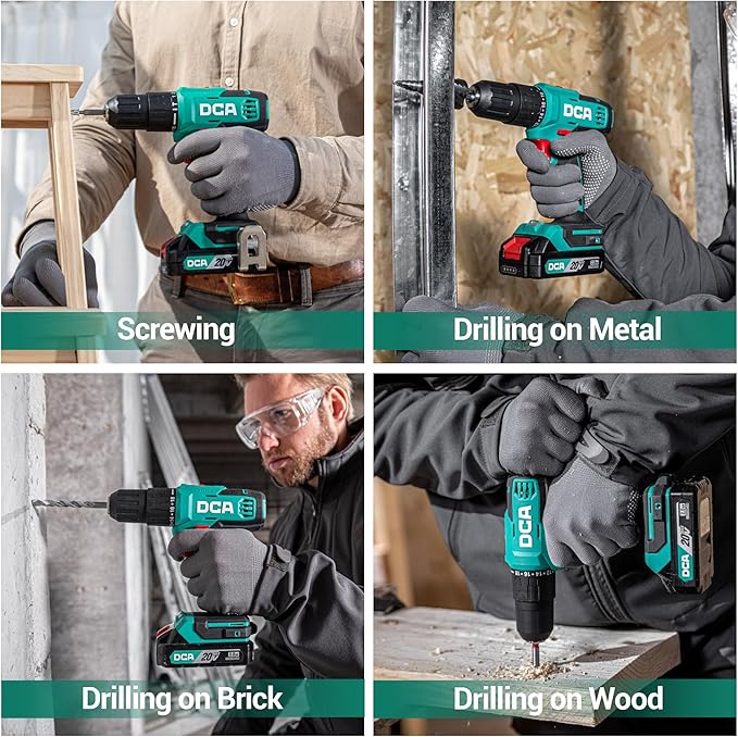 20V Cordless Hammer Drill Set, 354 In-lbs Torque, 1/2" Keyless Chuck, 22500 IPM, 2 Variable Speeds, 18+1+1 Position, Power Impact drill with 14 Drill/Driver Bits for Brick, Metal, Wood ADJZ2035i13