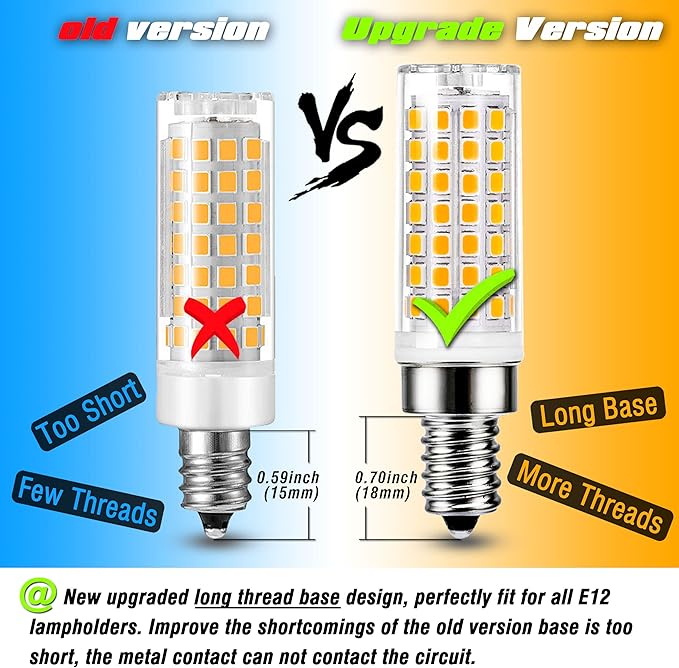 ALIDE E12 75 Watt Replacement LED Candelabra Bulbs C7,2700K Warm White,800LM T6 7.5W LED E12 Chandelier Light Bulbs for Ceiling Fan Pendant Lighting,Non-dimmable,6 Pack