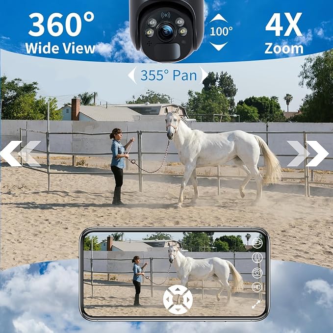 Xega 4G LTE Cellular Security Camera Outdoor Solar Camera Wireless Built-in SIM Card, 2K HD Color Night Vision PTZ 360° View, Smart PIR Motion Detection, 2-Way Talk, No WiFi, IP66