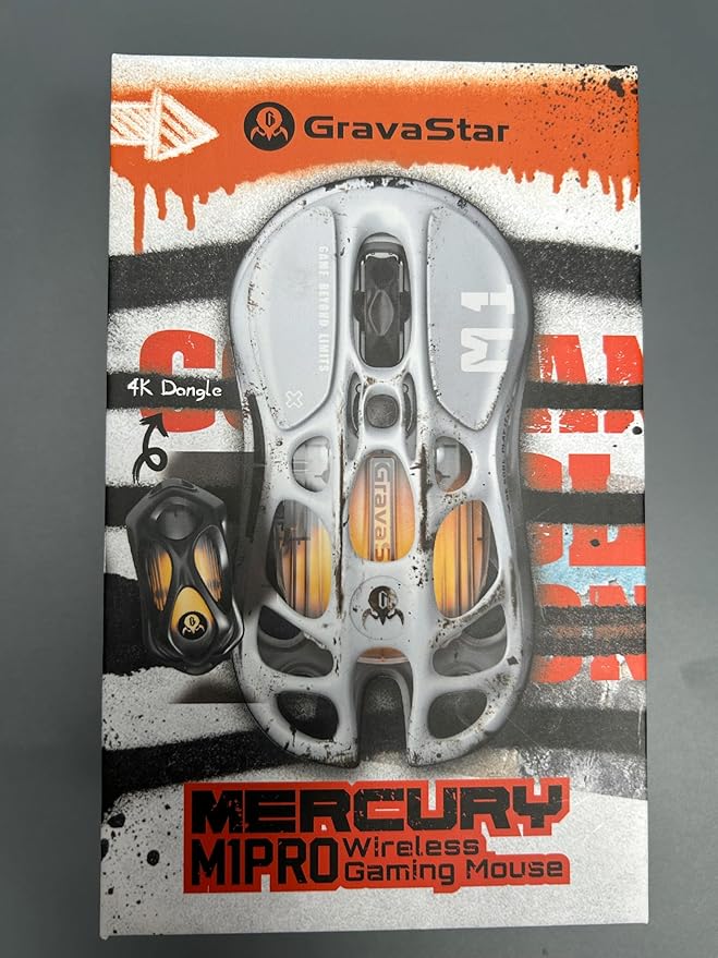 GravaStar Computer Mouse, Mercury M1 Pro Wireless Gaming Mouse with PAW3395DM Sensor, Magnesium Alloy Handcrafted Vintage Finish, 26000 DPI, 5 Programmable Buttons, Outfit with 1K & 4K Dongle