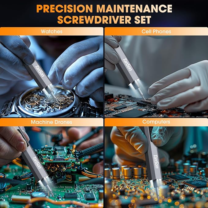 TanSon Mini Electric Screwdriver Set,3.7V Precision Screwdriver Set 66 in 1 Magnetic Drill,HD Display,5 Torque Settings,4 LED Lights, Portable Repair Tool Kit for Computer,Phone, Watch,Camer,Glasses