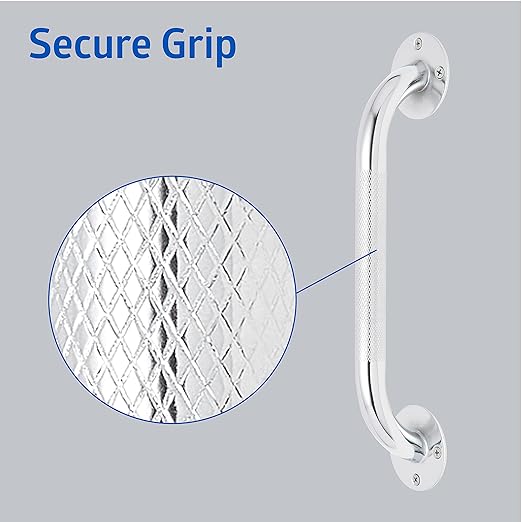 Medline Knurled Chrome 12” Grab Bar for Shower & Bathtub, Independence & Ease of Movement — for Elderly, Handicapped or Seniors, 300 lb. Capacity, 1 Bar
