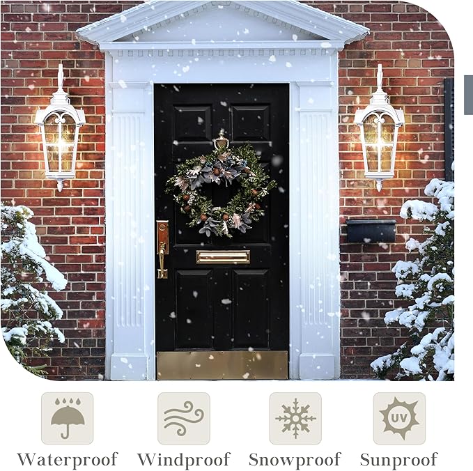 Emliviar 1-Light 28.7" Wall Sconce with Water Grain Glass, Vintage Farmhouse Wall Lamp for House Porch, White Finish in Die-cast Aluminum, WE215BL WH