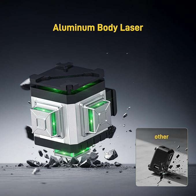 Laser Level, MrToNo 4 x 360°Self Leveling Laser Level, 16 Lines 4D Laser Measuring Tool Green Lazer Leve, for Construction, Ceiling, Tiling, Framing, Home Renovation, Picture Hanging (Silver)