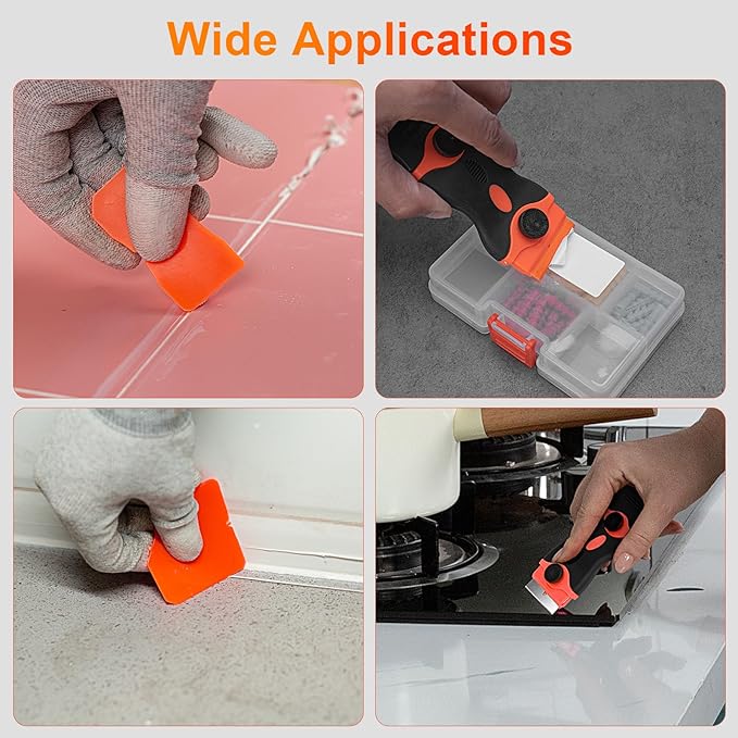 THINKWORK Caulking Tool Kit, 4 in 1 Caulk Remover Tool, Stainless Steel Caulk Tool for Kitchen Bathroom Window Sink Tile Joint, Silver