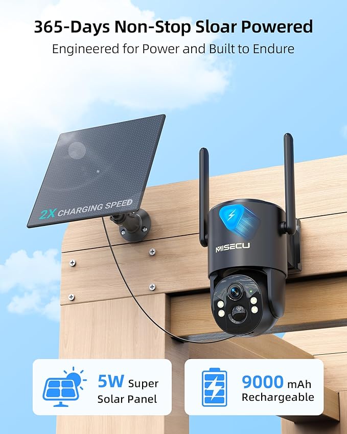 4G LTE Cellular Security Camera, 2.5K Solar Outdoor Cam Wireless Without WiFi Needed, 360° PTZ Live View Off Grid Camera, AI Motion Detection, Color Night Vision, Local/Cloud Storage