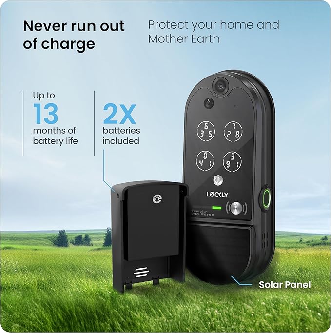 Lockly Vision Elite Video Smart Lock with Camera, Smart Wi-Fi Deadbolt for Front Door, PIN Genie® Keypad, Fingerprint Door Lock, Motion Sensor, App Remote Control, 2 Way Audio Doorbell, No Monthly Fee