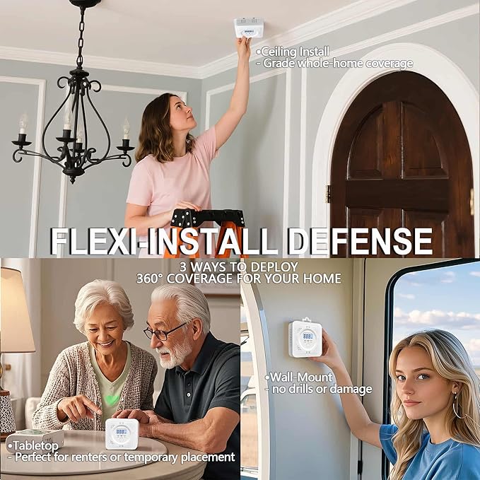 3 Pack Carbon Monoxide Detector LCD Screen Real-Time Concentration Battery Fault LED 60-Second Self-Check History Alarm Peak Record Portable Travel Van Life RV Camping Hotel Home Safety Pet Family