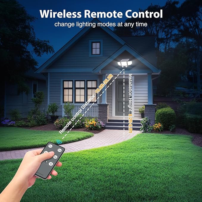 Onforu Solar Lights Outdoor, 3000LM 180 LED Motion Sensor Flood Lights with Remote Control, 3 Modes, IP65 Waterproof Security Lights for Yard, Pathway, Garden, Pool, Garage, 2 Pack