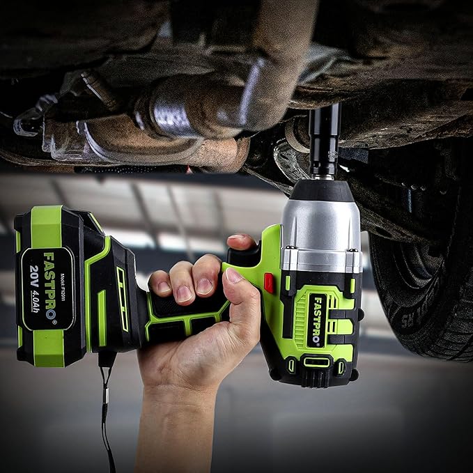 FASTPRO Cordless Impact Wrench, 1/2 Inch Brushless Impact Gun (500N.M) with 4.0 Ah Battery & Charger, Includes 4 Sockets and Storage Case – Ideal for Automotive and DIY Projects
