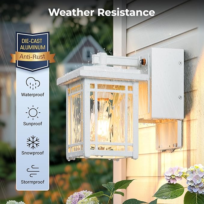 Porch Light with GFCI Outlet, White Dusk to Dawn Light Fixture, Outdoor Wall Light Wall Mount, Waterproof Exterior Wall Sconce Outside Lantern, 100% Aluminum Outdoor Garage Lights for Coach