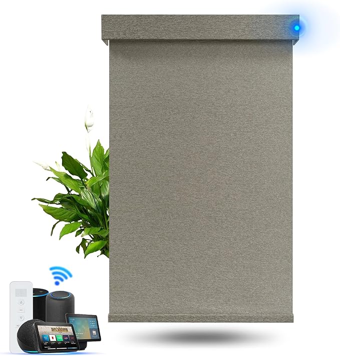 Motorized Blinds with Remote, Blackout Smart Roller Blinds Compatible with Apple Homekit Google Home and Alexa, Automatic Window Blinds Customize, Coffee
