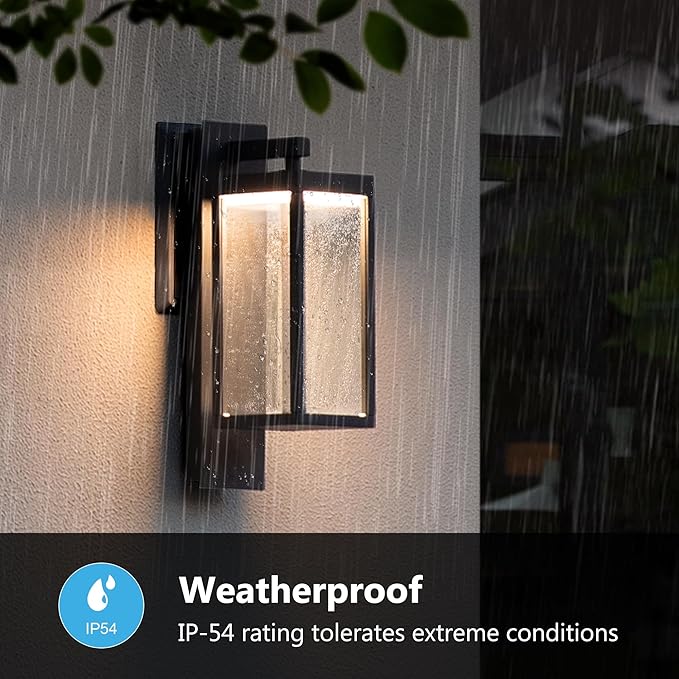 Lustrlach Dusk to Dawn LED Outdoor Light Fixture 15" Black Modern Exterior Wall Porch Lantern with Glass for House Garage Outside Entryway Garden,IP54 Waterproof,3000K,750LM