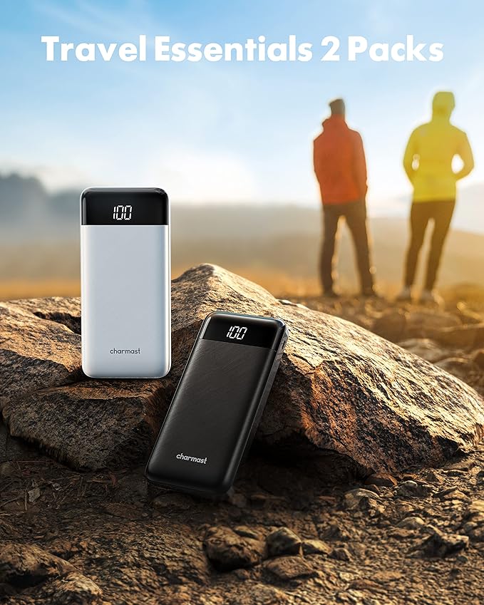 2 Packs Portable Chargers with Built in Cables, 2PCS Slim 10000mAh Travel Essentials Battery Pack 6 Outputs 3A Power Banks for iPhone Samsung Pixel LG Moto iPad