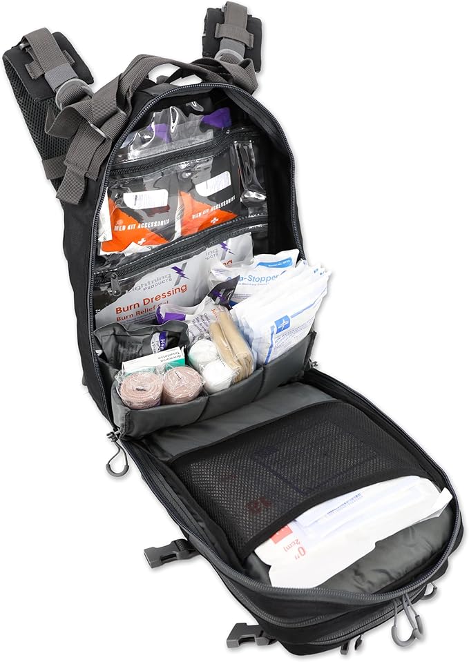 Lightning X Stocked EMS/EMT Trauma & Bleeding First Aid Responder Medical Backpack + Kit - Black/Grey