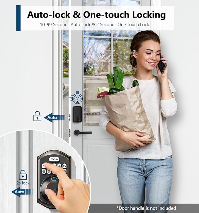 TEEHO TE002 Fingerprint Door Lock - Keyless Entry Door Lock - Electronic Keypad Deadbolt - Smart Locks for Front Door - Auto Lock - Easy Installation - Oil-Rubbed Bronze