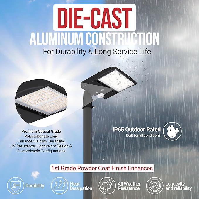 RuggedGrade 150W - NextGen IV Series LED Parking Lot Light with Motion Sensor - Color Selectable 30K/40K/50K - Arm Mount - Black