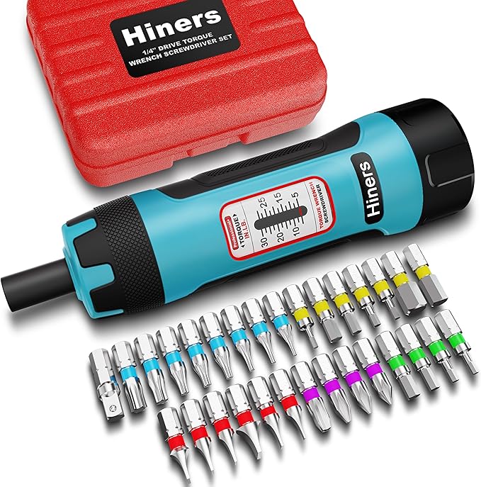 1/4 Inch Drive Torque Screwdriver Wrench Set, 5-30 in.-lb., 31Pcs Torque Wrench Bits Set