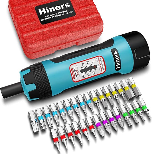 1/4 Inch Drive Torque Screwdriver Wrench Set, 5-30 in.-lb., 31Pcs Torque Wrench Bits Set