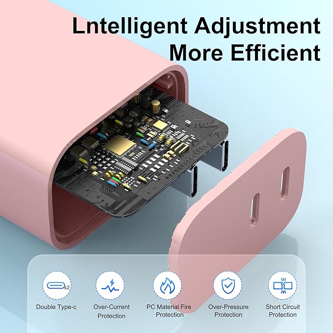 20W USB C Charger Block,3-Pack Type C Charging Block,Dual Port USB C Wall Charger Plug for iPhone 16/15/14/13/12/11/ Pro Max/Plus/Xs Max/XR/X,iPad Pro (Pink)