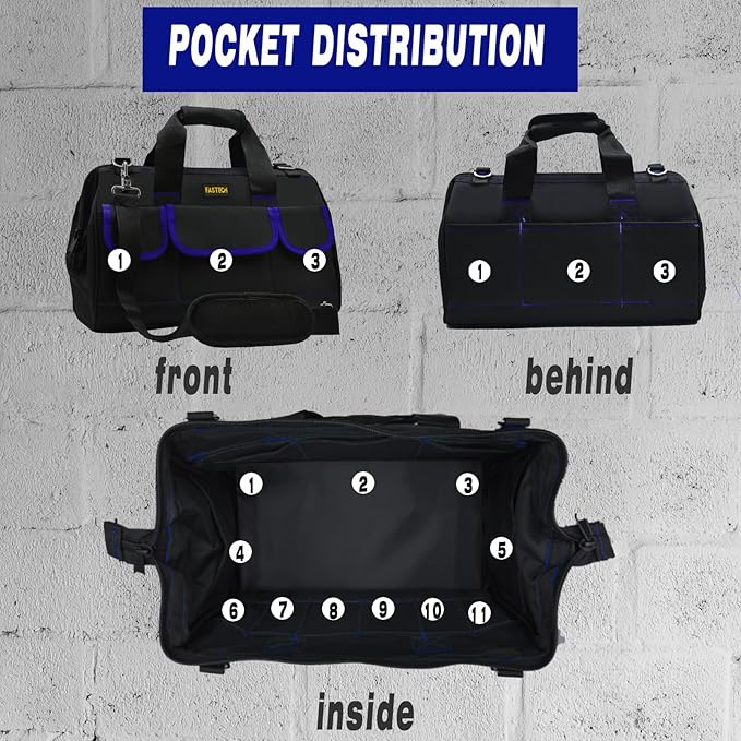 20 Inch Tool Bag, Large Tools Bag Waterproof Wide Mouth Tool Kit Heavy Duty Tool Bag Organizer, Tool Storage Package For Men/Women (20IN Blue)