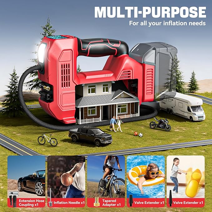 Cordless Tire Inflator Air Compressor Compatible With Milwaukee 18V Battery, LIVOWALNY Portable Handheld Air Pump with Digital Pressure Gauge for Cars Motorcycles Bikes Sport Balls (No Battery)