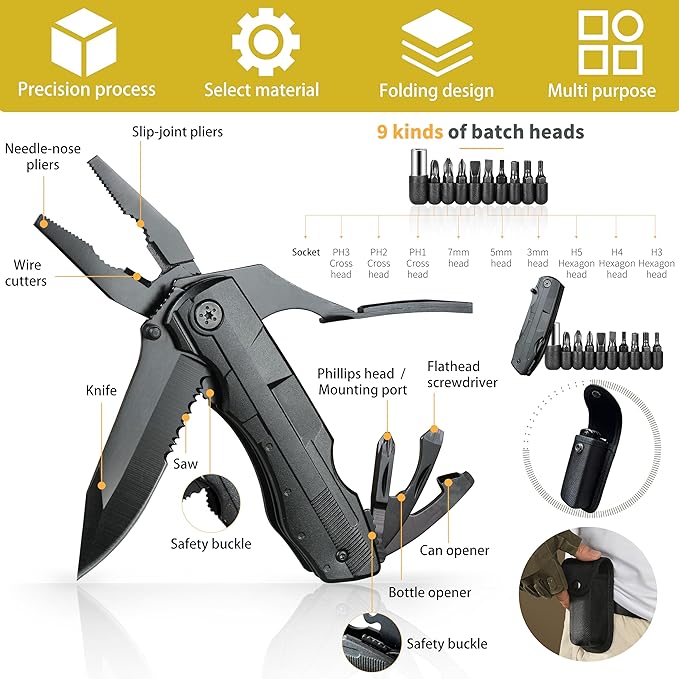 Premium 20-in-1 Folding Multitool Knife & Sheath-Multipurpose Outdoor Pocket Pliers-Fishing Multitool-Tactical,Outdoor,Camping,Hunting Knife-Unique Gifts for Man-Small Gifts For Women/Her