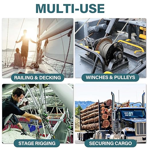 3/16 Wire Rope, 500ft 3/16 Stainless Steel Cable Wire, 7X19 Strand Aircraft Cable Wire Rope Kit, 3700lbs Breaking Strength 3/16 Steel Cable with 3/16 Cable Clamps,Thimble for Deck Railing Shade Sails