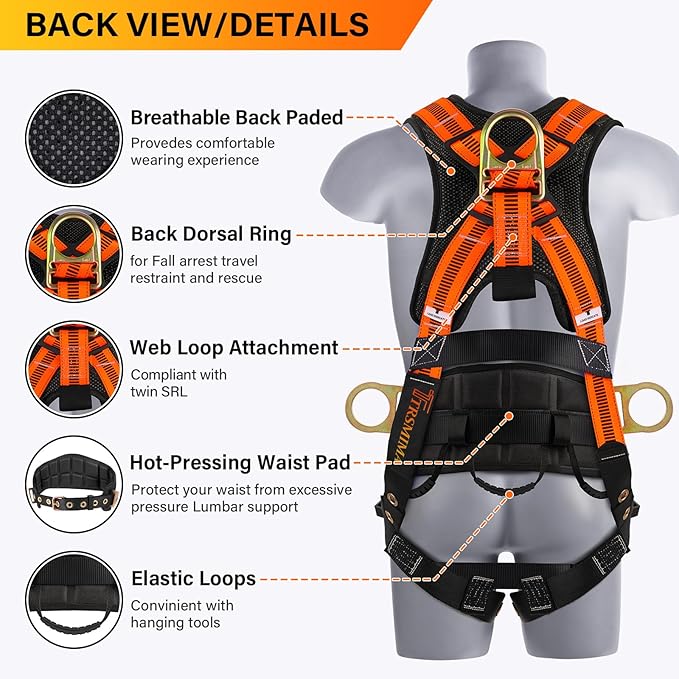 Trsmima Safety Harness Fall Protection - Roof Full Body Harness Men Construction Work Belt Tongue & Quick Connected Buckle