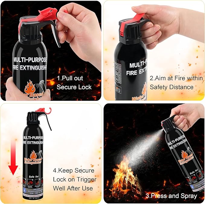 Fire Extinguisher for Home, 2 Pack Vehicle Fire Extinguishers with Mount, Portable Fire Extinguisher Effective on A, B, C, K Fires, Water-Based Extinguisher for Car Boat Office Truck Kitchen Garage RV